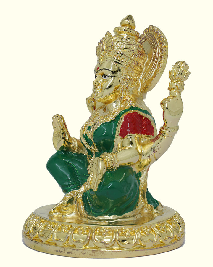 4" Lakshmi with Green Sari Sitting on Throne