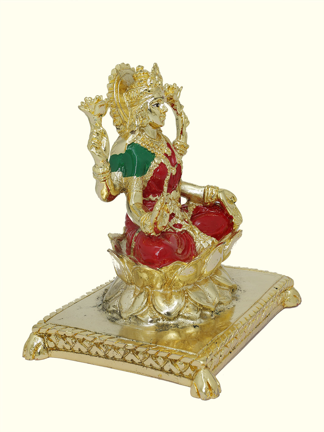 5.5" Lakshmi with Red Sari Sitting on Lotus Throne