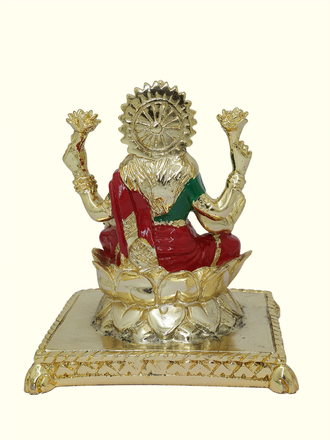 5.5" Lakshmi with Red Sari Sitting on Lotus Throne