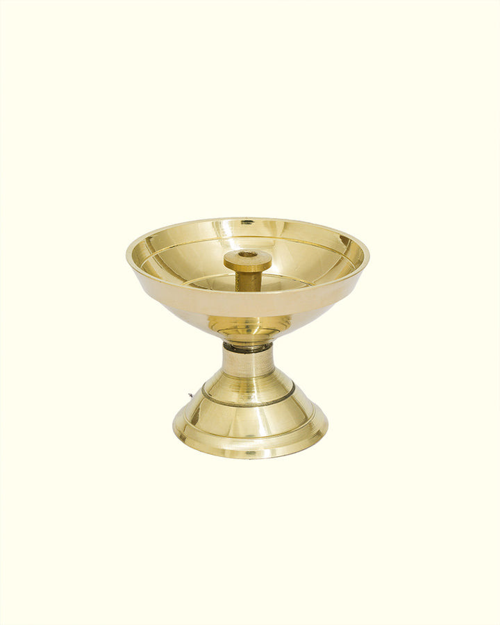 1.75" Wide Round Brass Deepam with Rudra Center