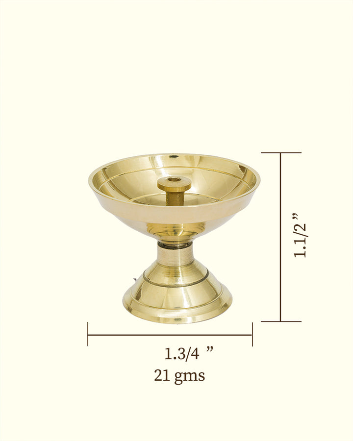 1.75" Wide Round Brass Deepam with Rudra Center