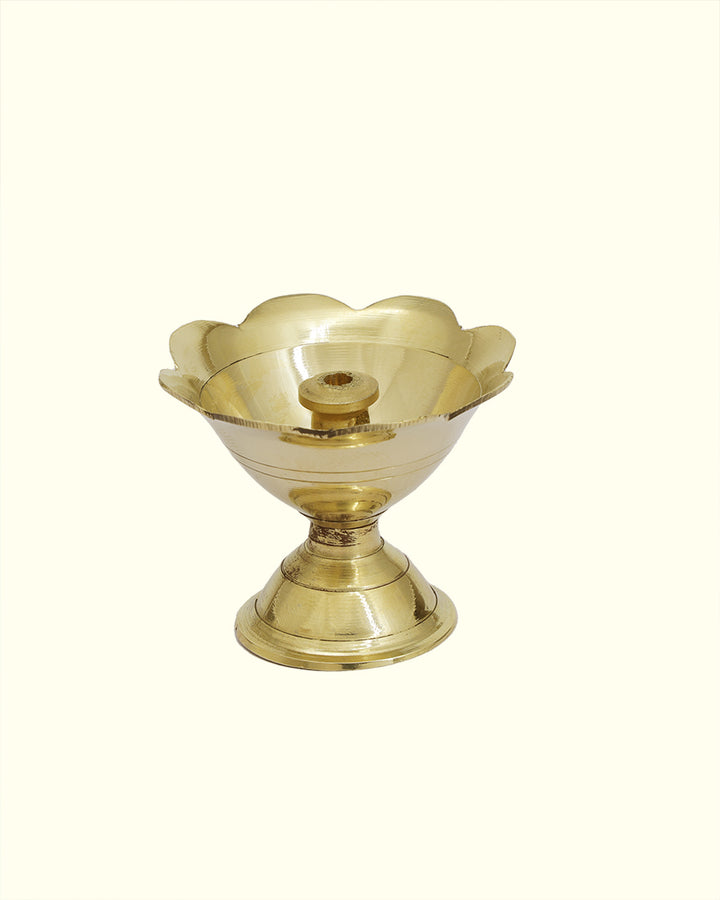 1.75" Wide Brass Deepam with Rudra Center (Flower Shaped)