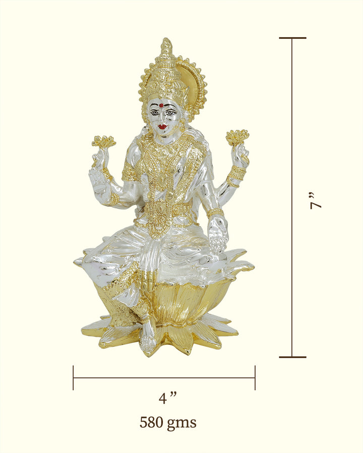 7" Lakshmi Sitting on lotus (Silver with Gold Colour)