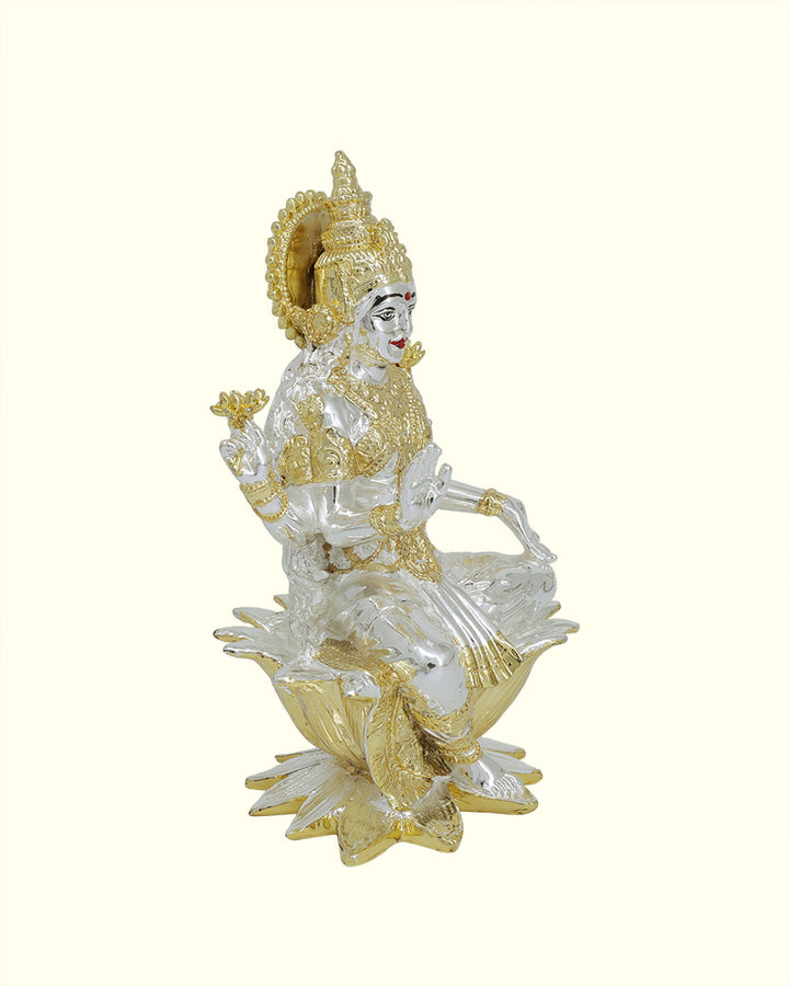 7" Lakshmi Sitting on lotus (Silver with Gold Colour)