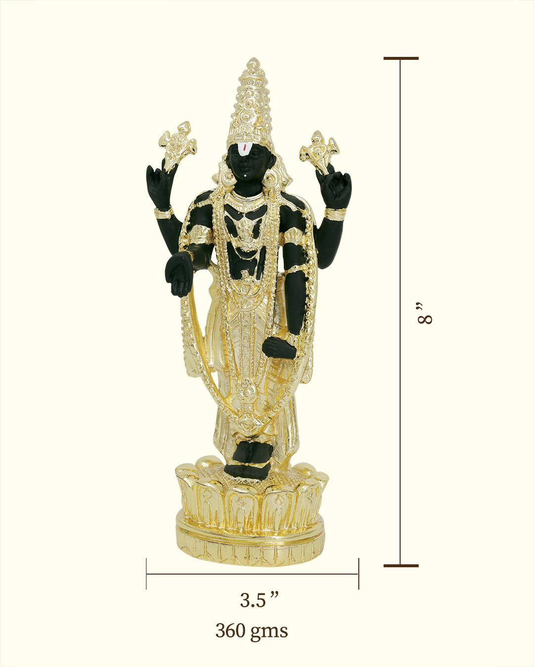 8" Tirumala Balaji (Gold with Black Colour)