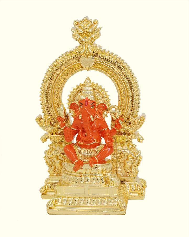 5.5" Ganapathy Sitting on Throne with Arch Design