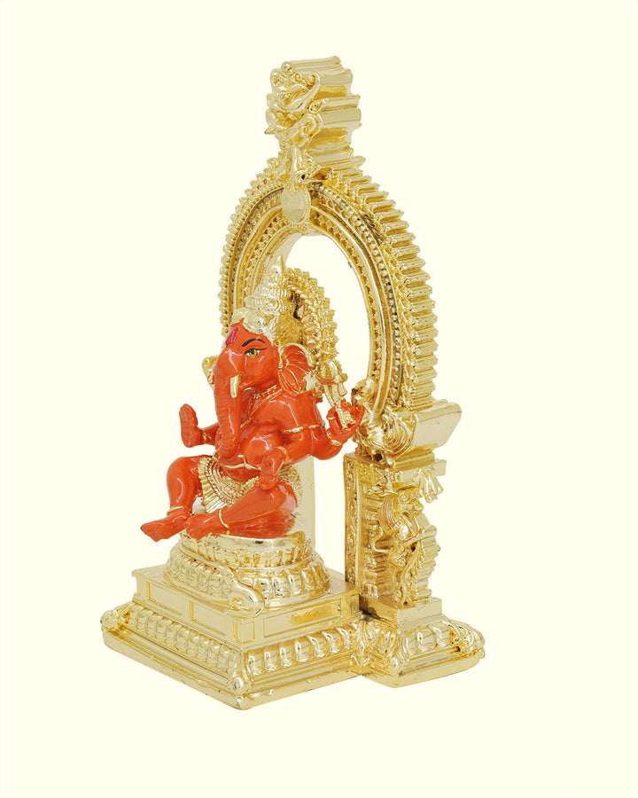 5.5" Ganapathy Sitting on Throne with Arch Design