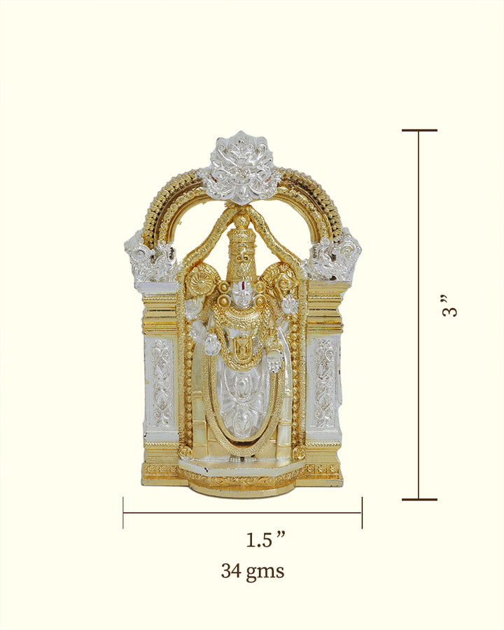 3" Tirumala Balaji with Arch Design (Gold with Silver Colour)