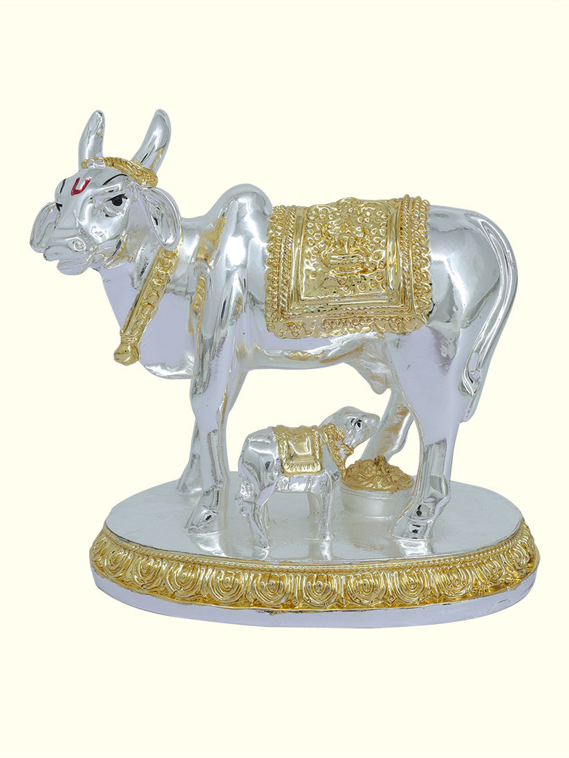 5" Gomatha with Calf (Silver with Gold Colour)