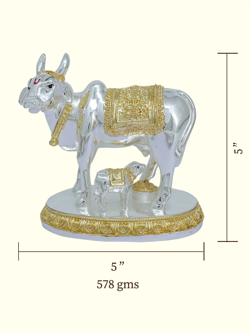 5" கன்றுக்குட்டியுடன் கோமாதா (தங்க நிறத்துடன் வெள்ளி)