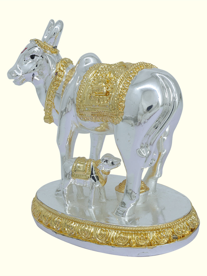 5" Gomatha with Calf (Silver with Gold Colour)