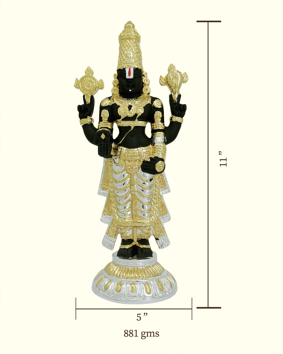 11" Tirumala Balaji (Combination of Gold, Silver and Black Colour)