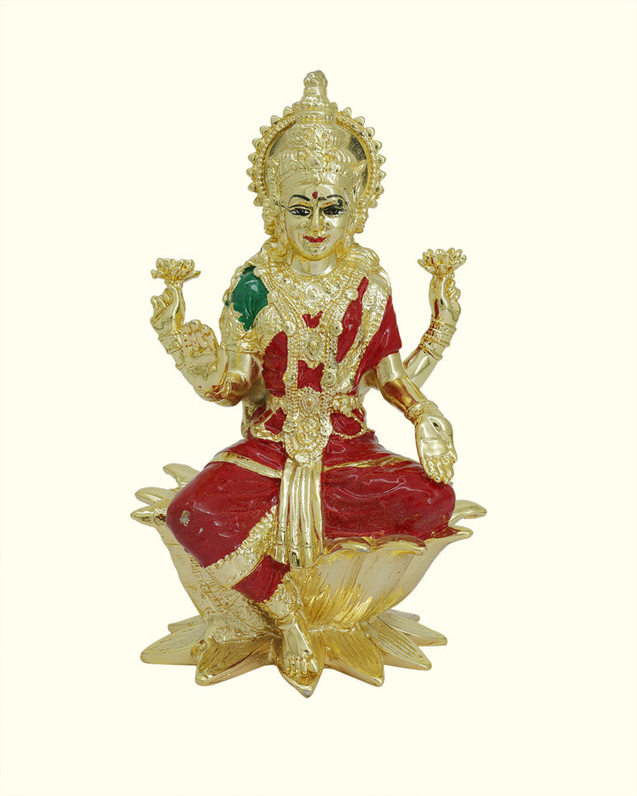 7" Lakshmi with Red Sari Sitting on Lotus