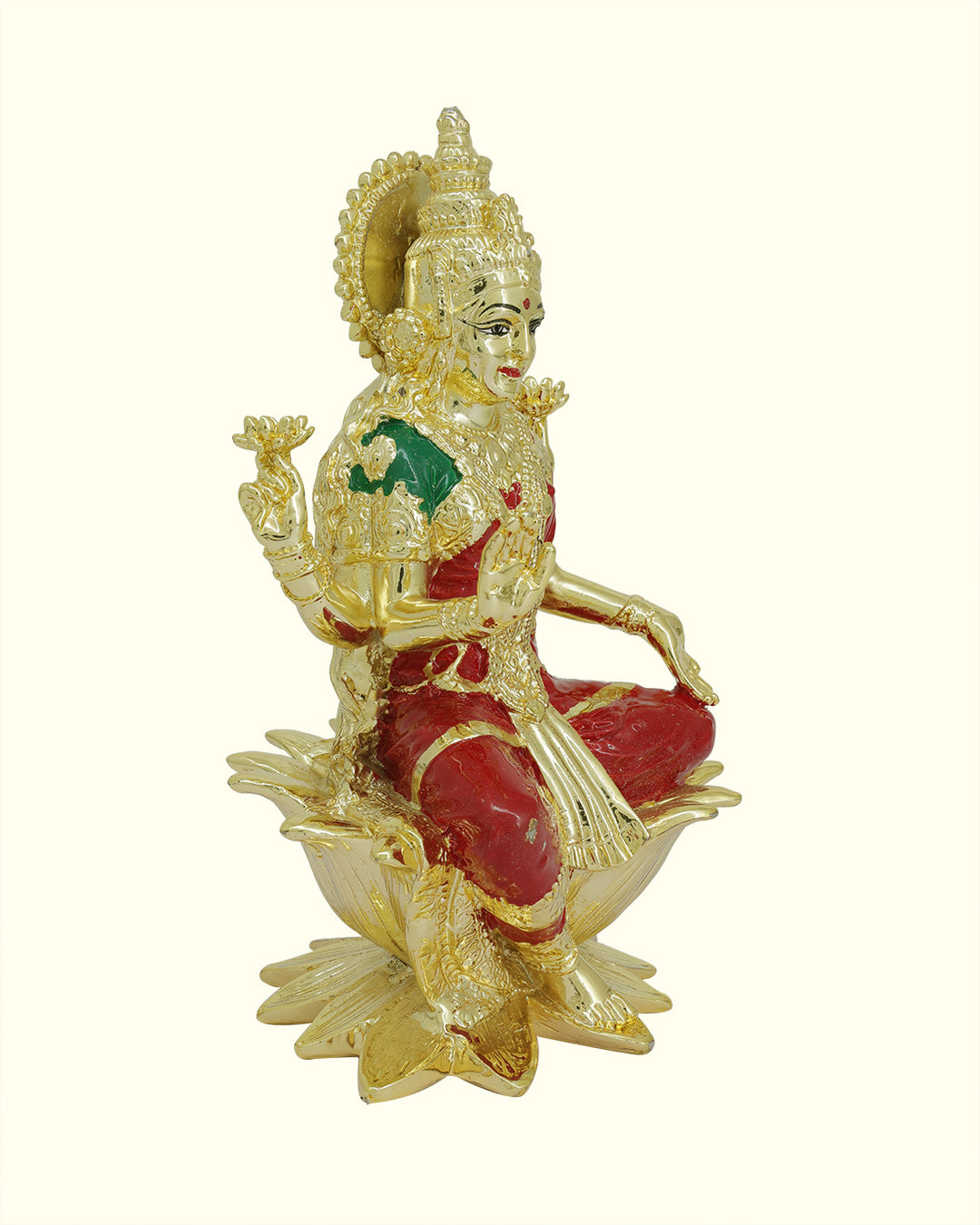 7" Lakshmi with Red Sari Sitting on Lotus