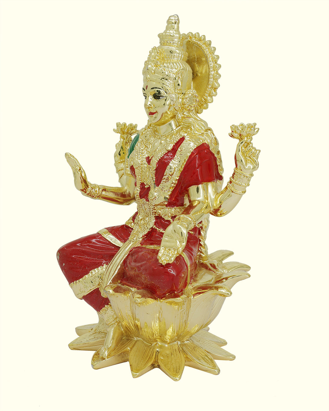 7" Lakshmi with Red Sari Sitting on Lotus