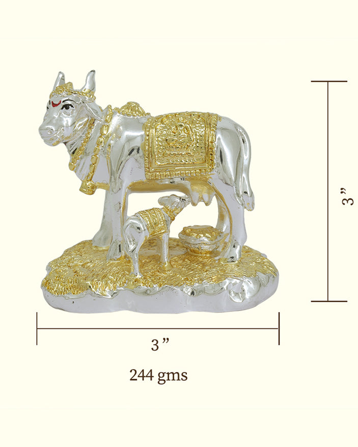 3" Gomatha with Calf (Gold with Silver Colour)