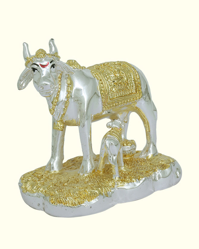 3" Gomatha with Calf (Gold with Silver Colour)