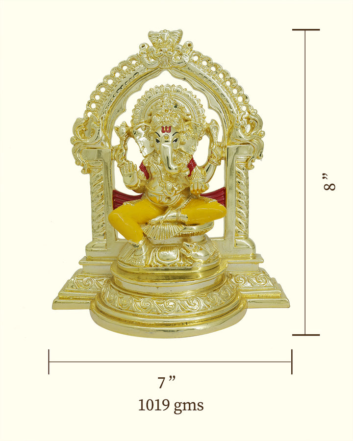 8" Ganapathy Sitting on Throne with "Arch Design"