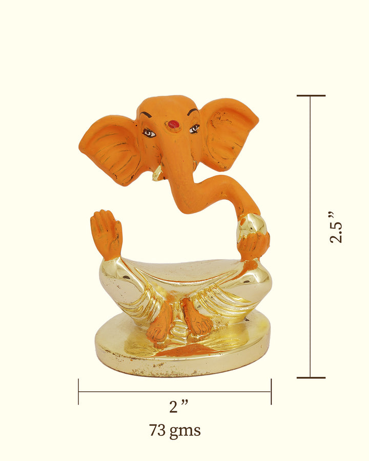 2.5" Ganapathy Idol for Car Dashboard and Table Decor (Orange Colour)