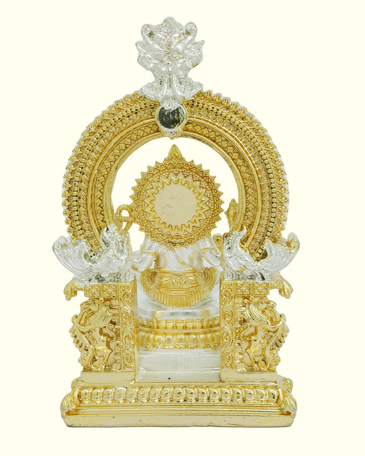 5.5" Ganapathy Sitting on Throne with "Arch Design" (Gold with Silver Colour)