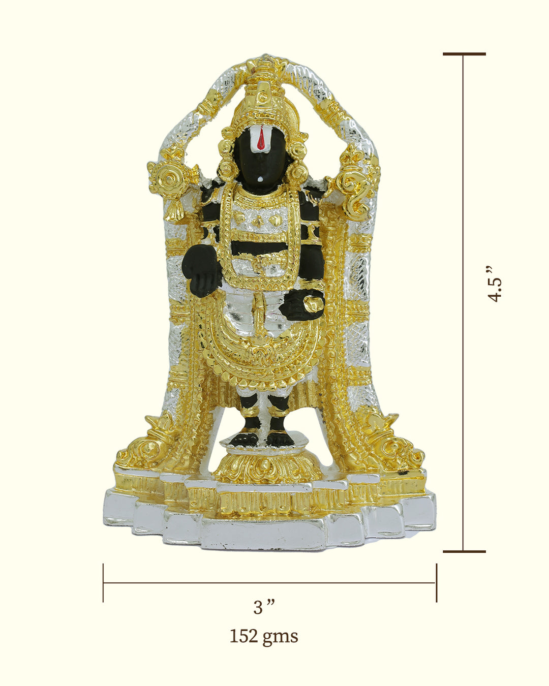 4.5" Tirumala Balaji (Combination of Gold, Silver and Black Colour)