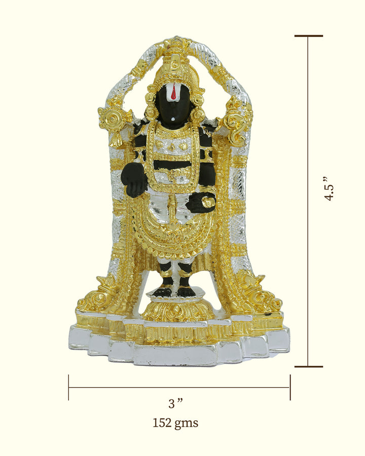 4.5" திருமலை பாலாஜி (தங்கம், வெள்ளி மற்றும் கருப்பு நிறங்களின் கலவை)