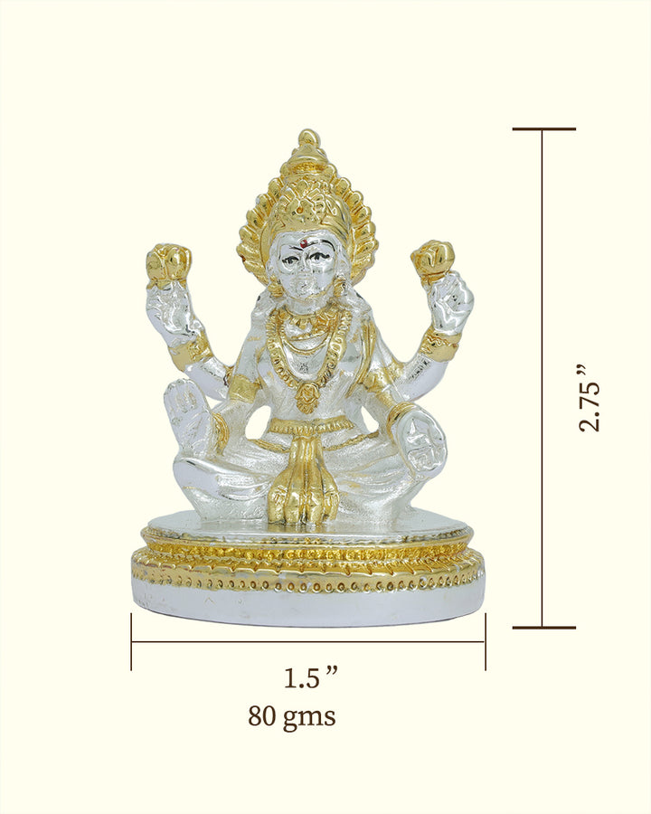 2.75" సింహాసనంపై కూర్చున్న లక్ష్మి (వెండి రంగుతో బంగారం)