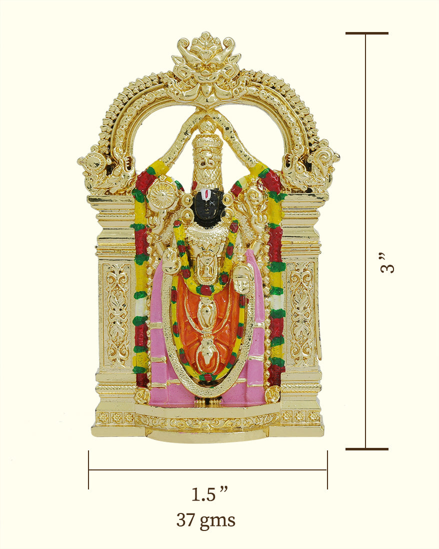 3" అలంకారంతో బాలాజీ విగ్రహం (బంగారు రంగు) - టేబుల్ డెకర్ మరియు కార్ డ్యాష్‌బోర్డ్