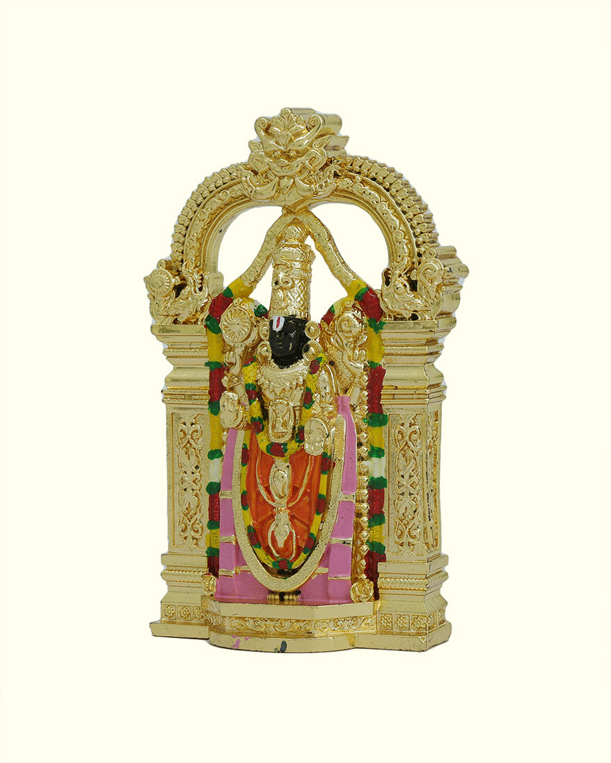 3" Balaji Idol with Decoration (Gold Colour) - Table Decor and Car Dashboard