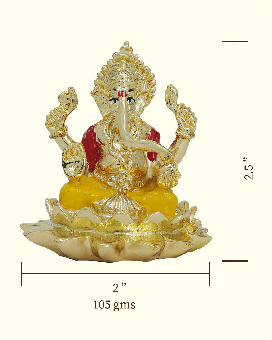 2.5" కమలంపై కూర్చున్న గణపతి (బంగారు రంగు)