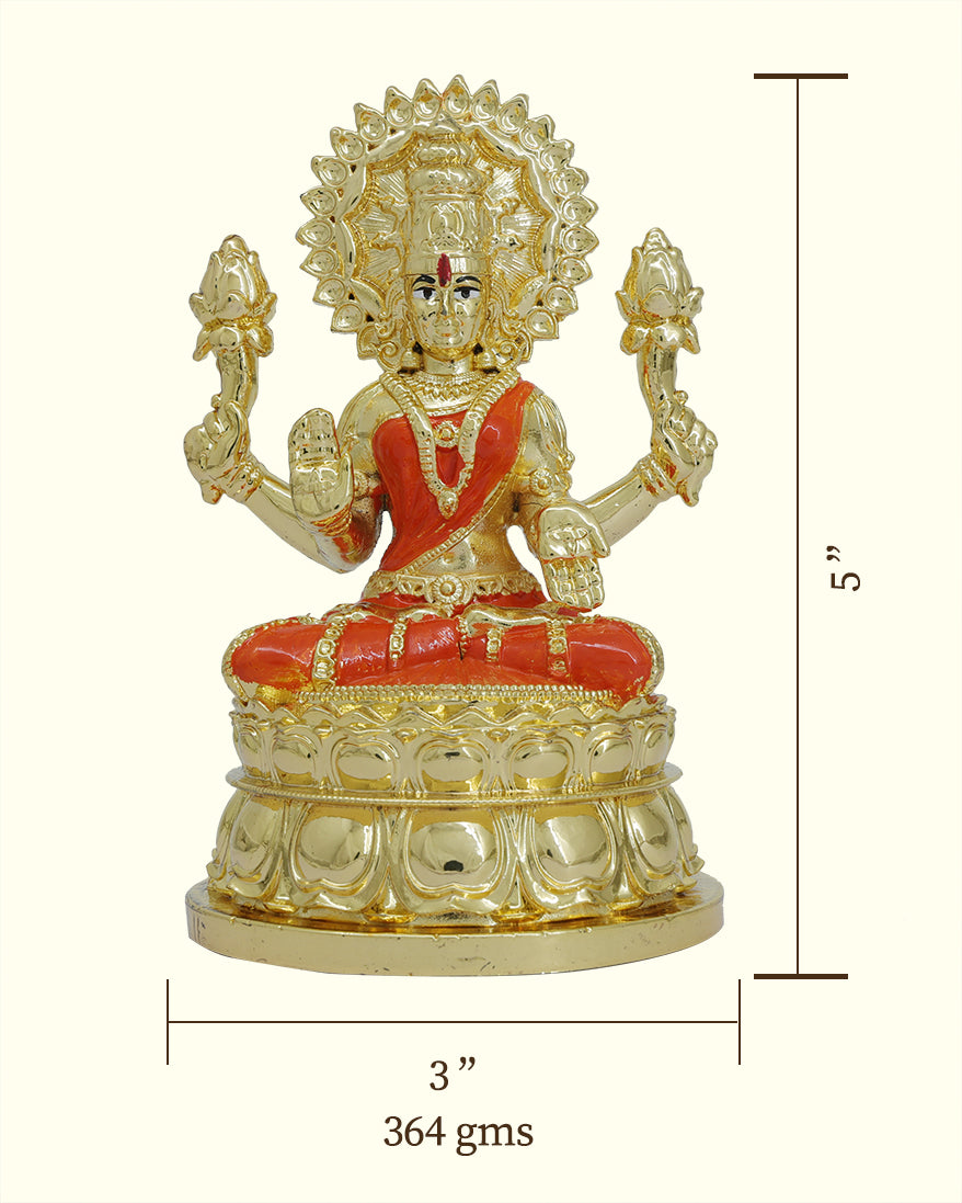 5" Swarna Mahalakshmi with Red Sari Sitting on Throne