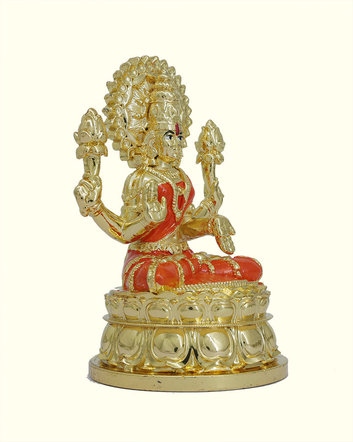 5" Swarna Mahalakshmi with Red Sari Sitting on Throne