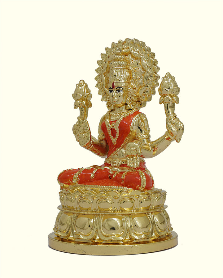 5" Swarna Mahalakshmi with Red Sari Sitting on Throne