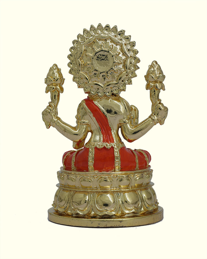 5" Swarna Mahalakshmi with Red Sari Sitting on Throne