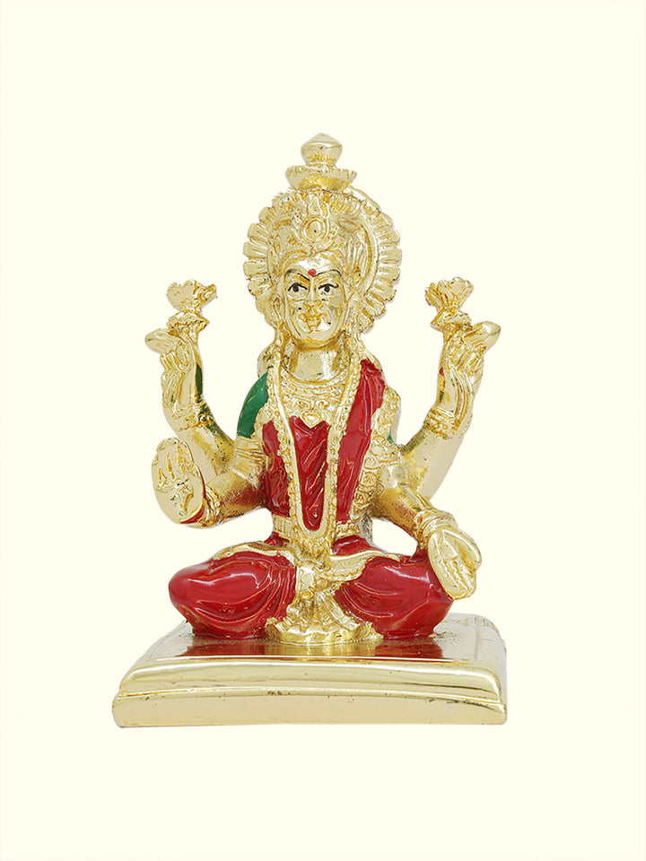 3.25" Lakshmi with Red Sari Sitting on Throne