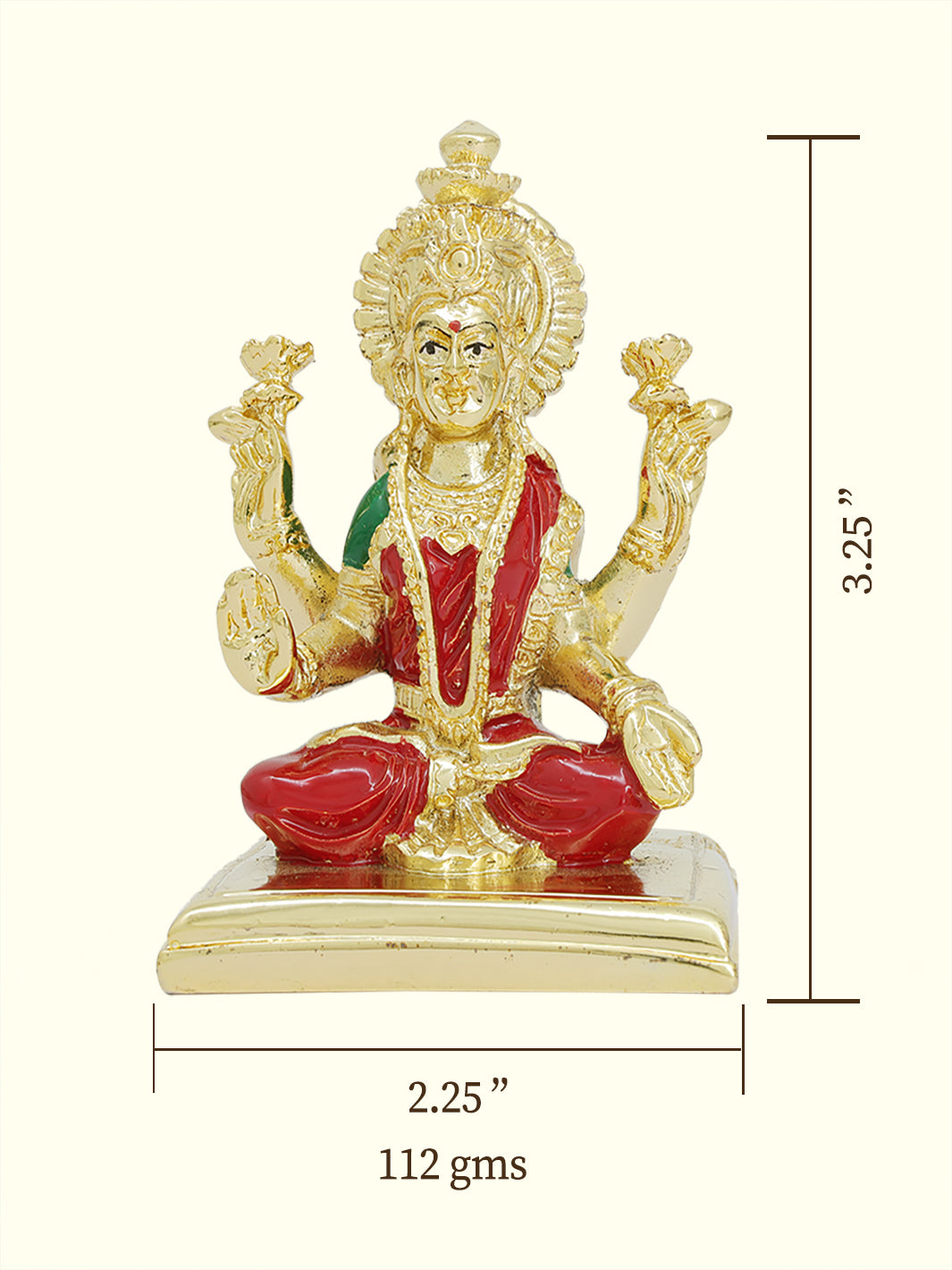 3.25" Lakshmi with Red Sari Sitting on Throne