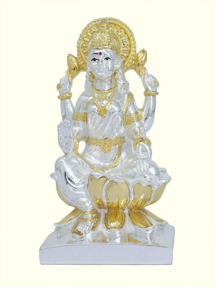 6.5" Lakshmi Sitting on Lotus (Gold with Silver Colour)