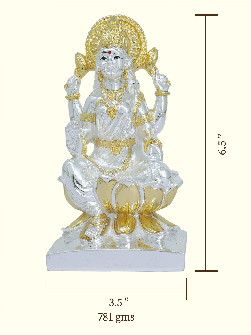 6.5" Lakshmi Sitting on Lotus (Gold with Silver Colour)