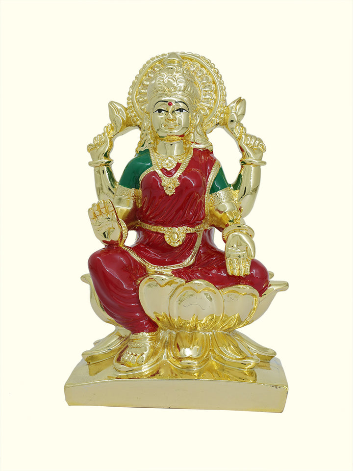 6.5" Lakshmi with Red Sari Sitting on Lotus