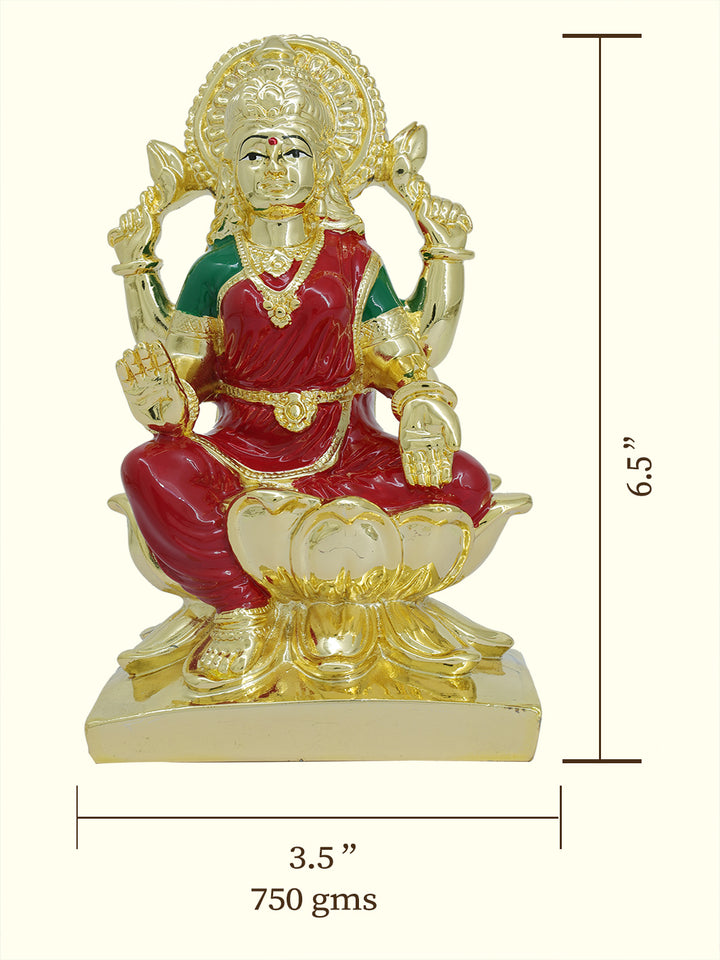 6.5" லக்ஷ்மி சிவப்பு புடவையுடன் தாமரை மீது அமர்ந்திருப்பது