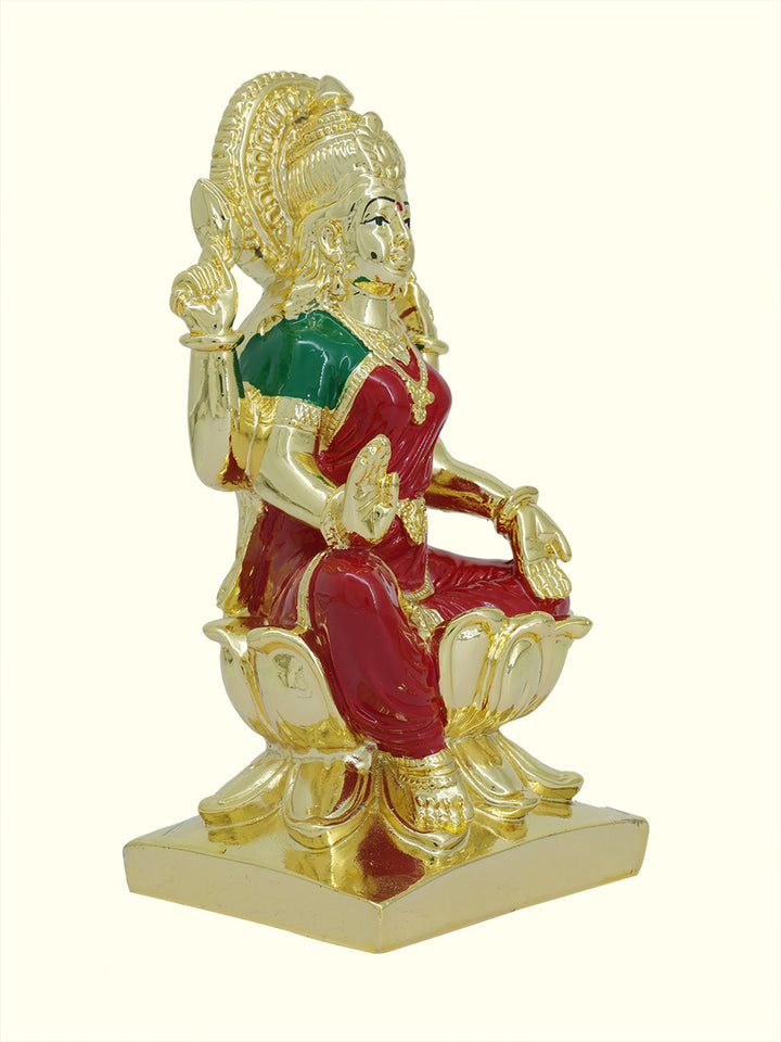 6.5" Lakshmi with Red Sari Sitting on Lotus