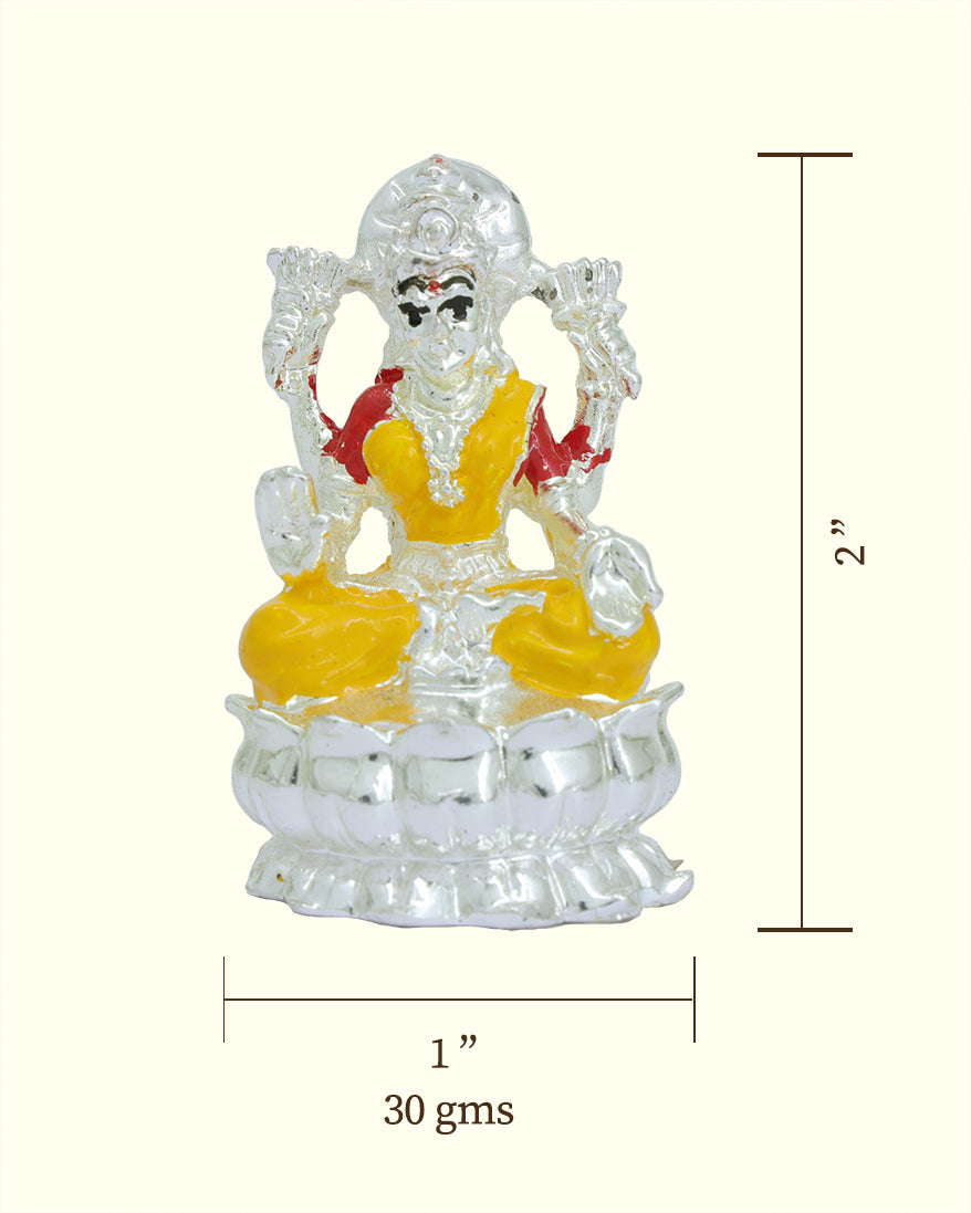 2" மஞ்சள் புடவையுடன் தாமரையில் அமர்ந்திருக்கும் லட்சுமி