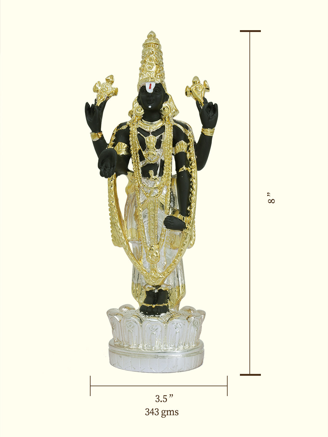 8" Tirumala Balaji (Combination of Gold, Silver and Black Colour)