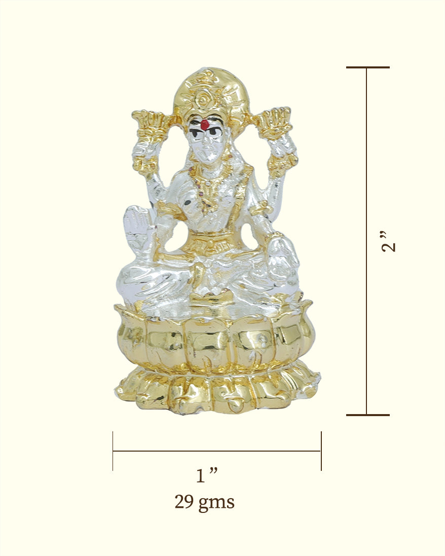 2" லக்ஷ்மி தாமரை மீது அமர்ந்திருப்பது (வெள்ளி நிறத்துடன் கூடிய தங்கம்)