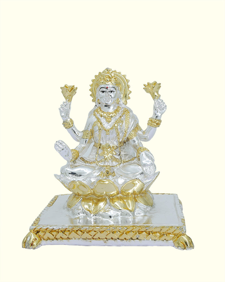 6" Lakshmi Sitting on Lotus (Gold with Silver Colour)