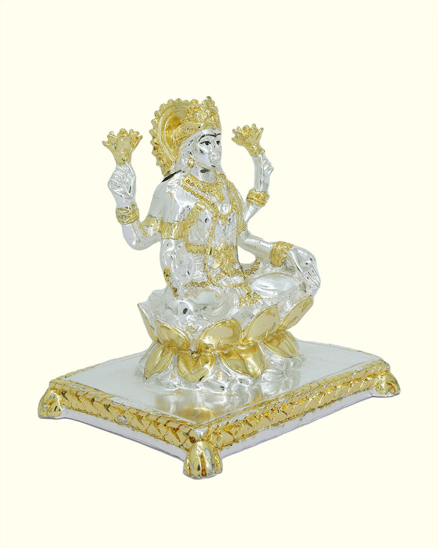 6" Lakshmi Sitting on Lotus (Gold with Silver Colour)