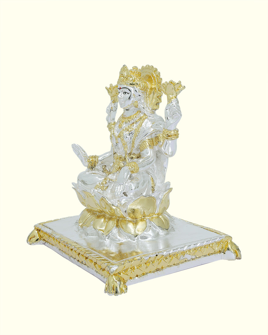 6" Lakshmi Sitting on Lotus (Gold with Silver Colour)