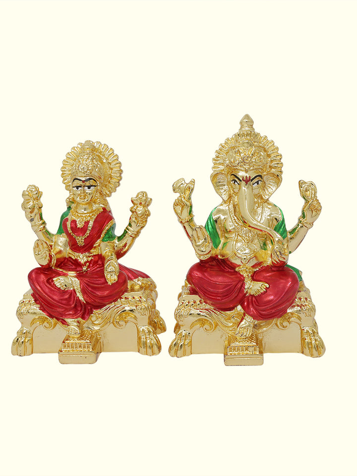 3" Lakshmi and Ganapathy Sitting on Throne (Gold Colour)