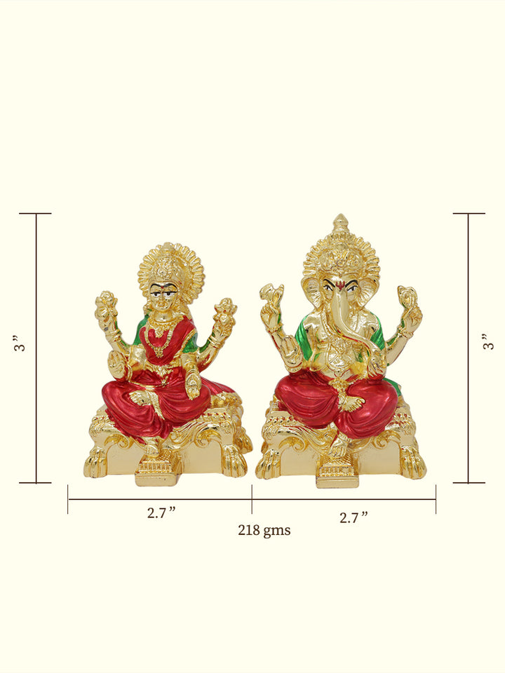 3" Lakshmi and Ganapathy Sitting on Throne (Gold Colour)