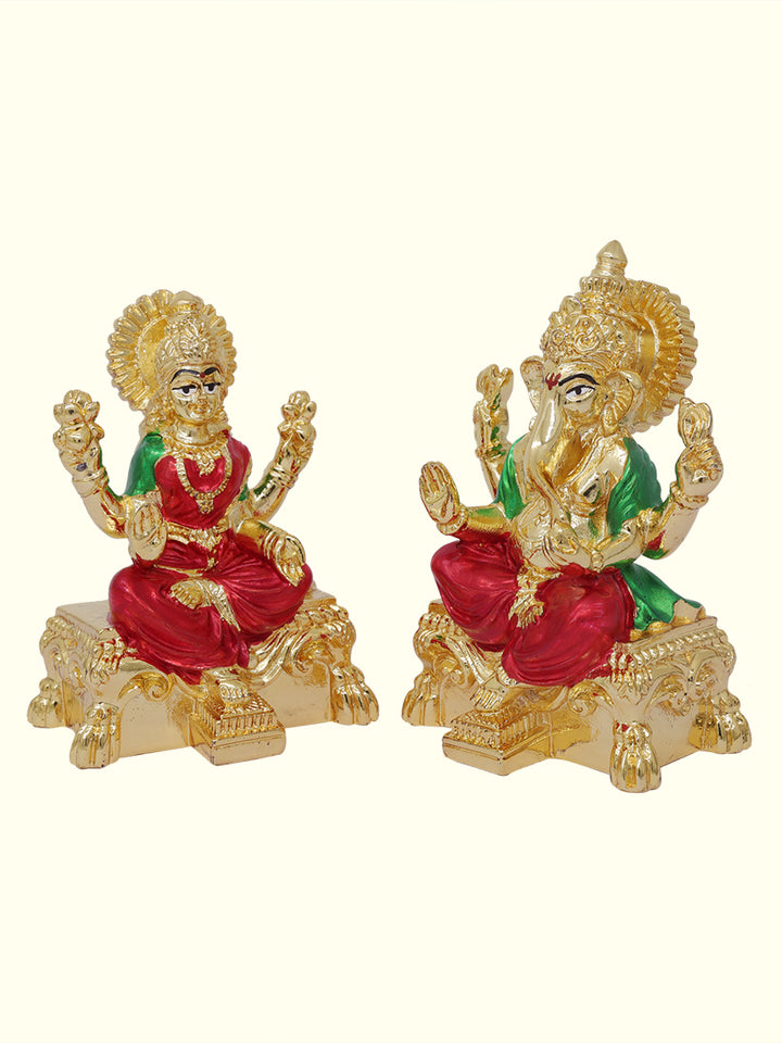 3" Lakshmi and Ganapathy Sitting on Throne (Gold Colour)